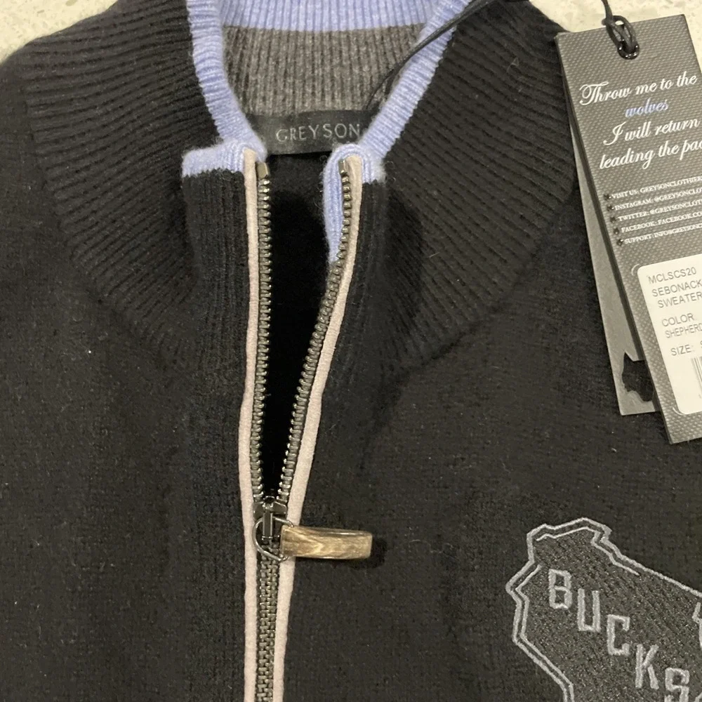 Greyson‎ Mens Small Sebonack Wool Cashmere 1/4 Zip Milwaukee Bucks Black Sweater